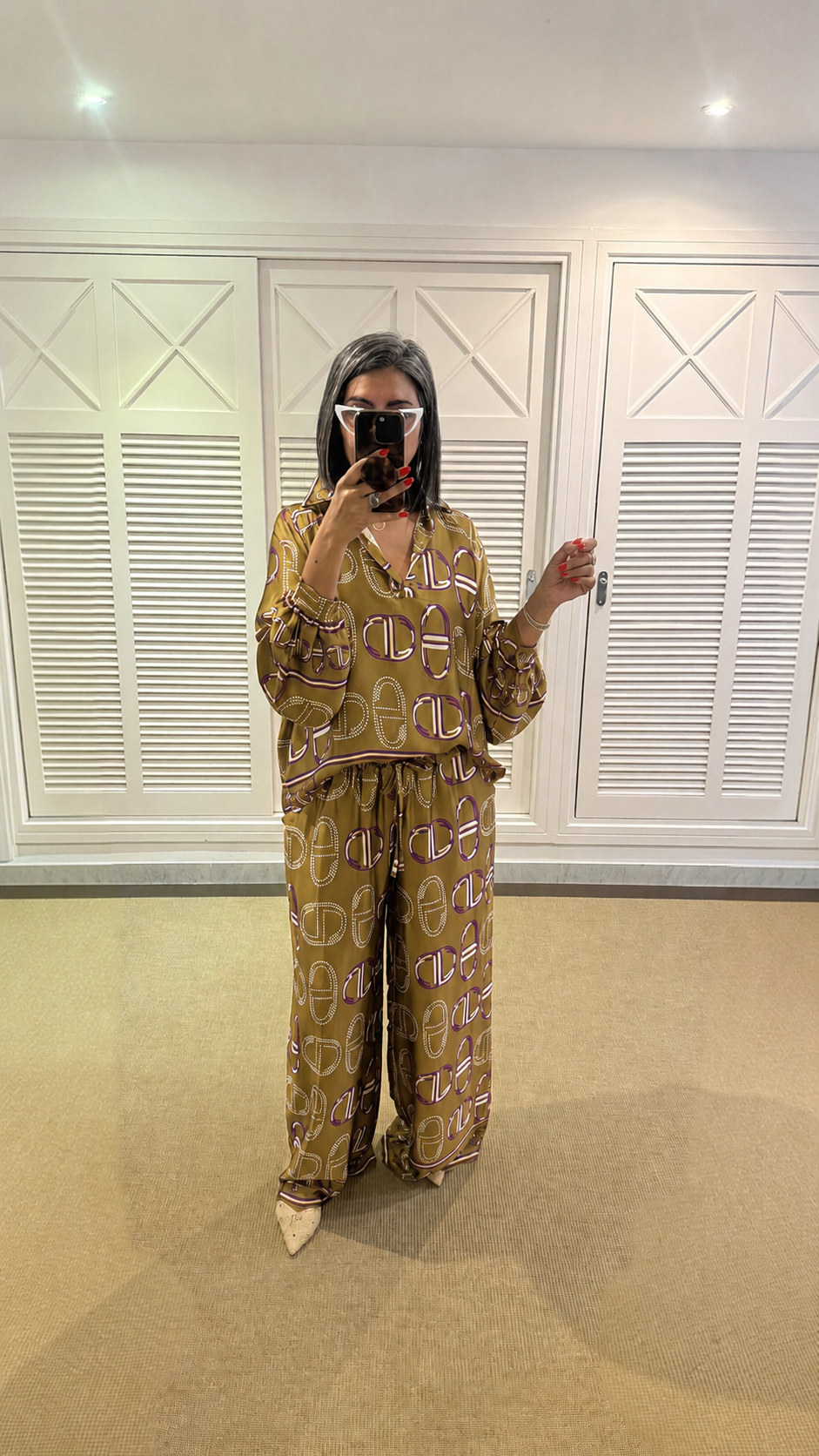 Kaki silk pajama set