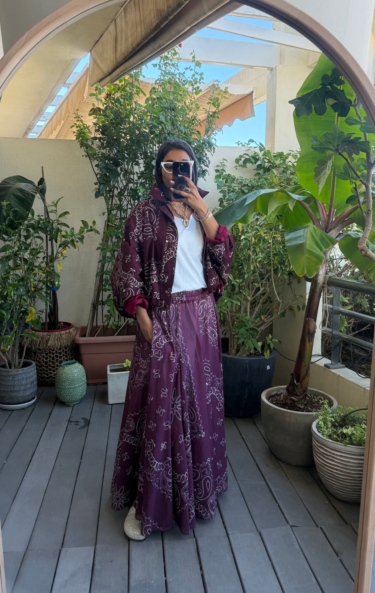 Burgundy jacket and skirt