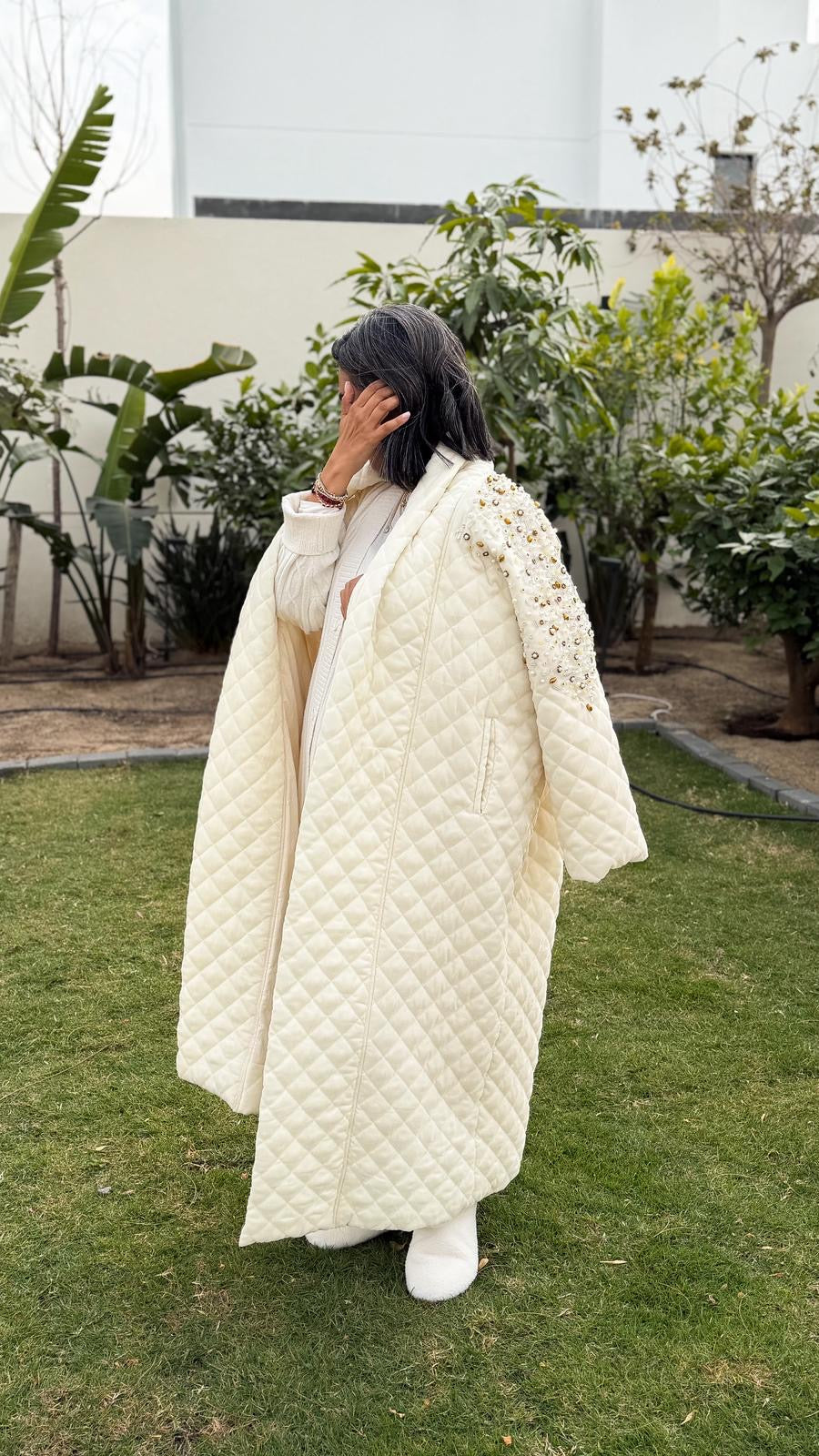 Cream velvet padded jacket