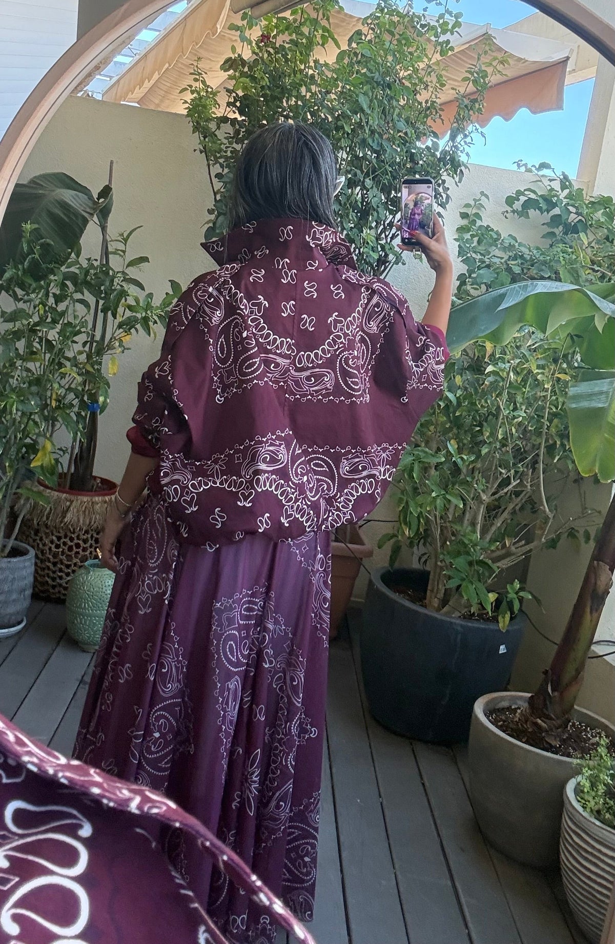 Burgundy jacket and skirt