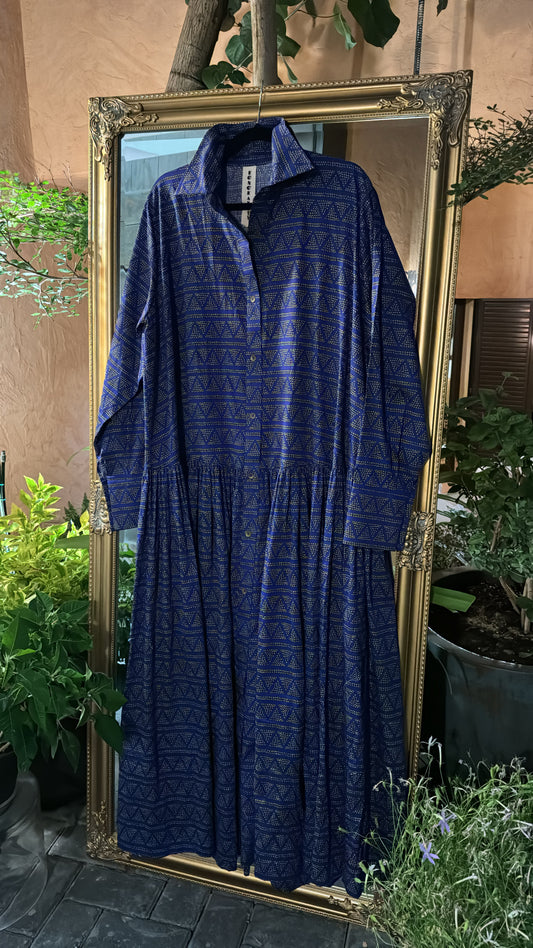 Navy soft cotton dress with necklace