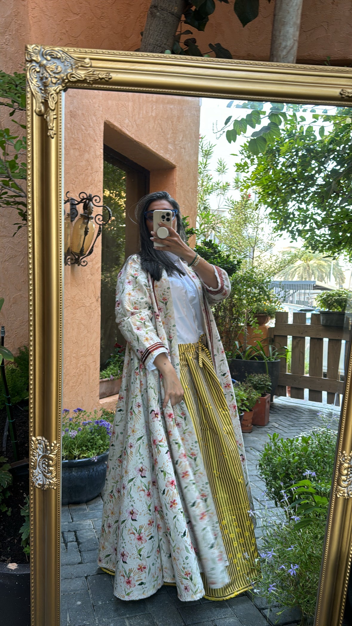 Floral Linen jacket and taffeta skirt