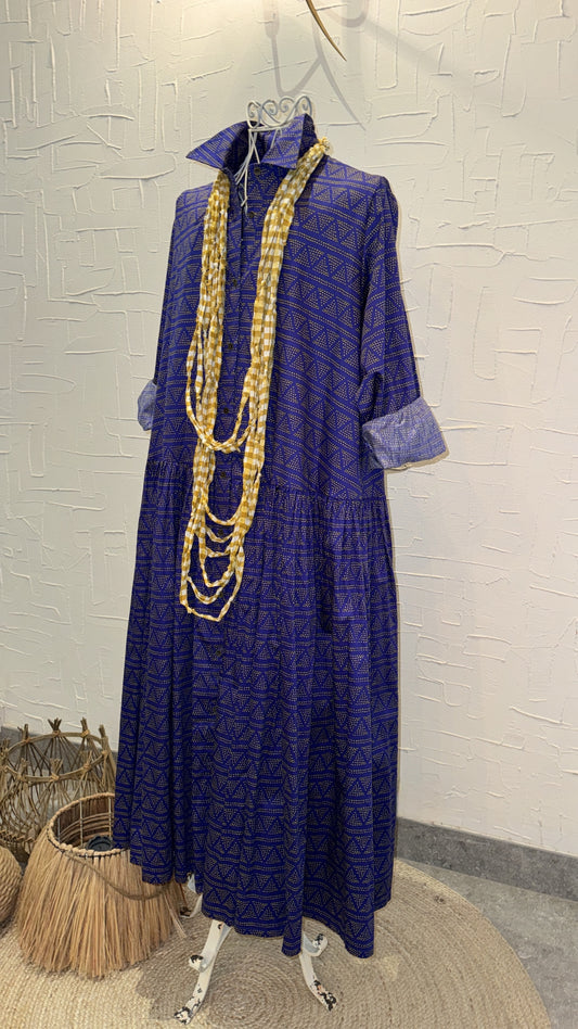 Navy soft cotton dress with necklace