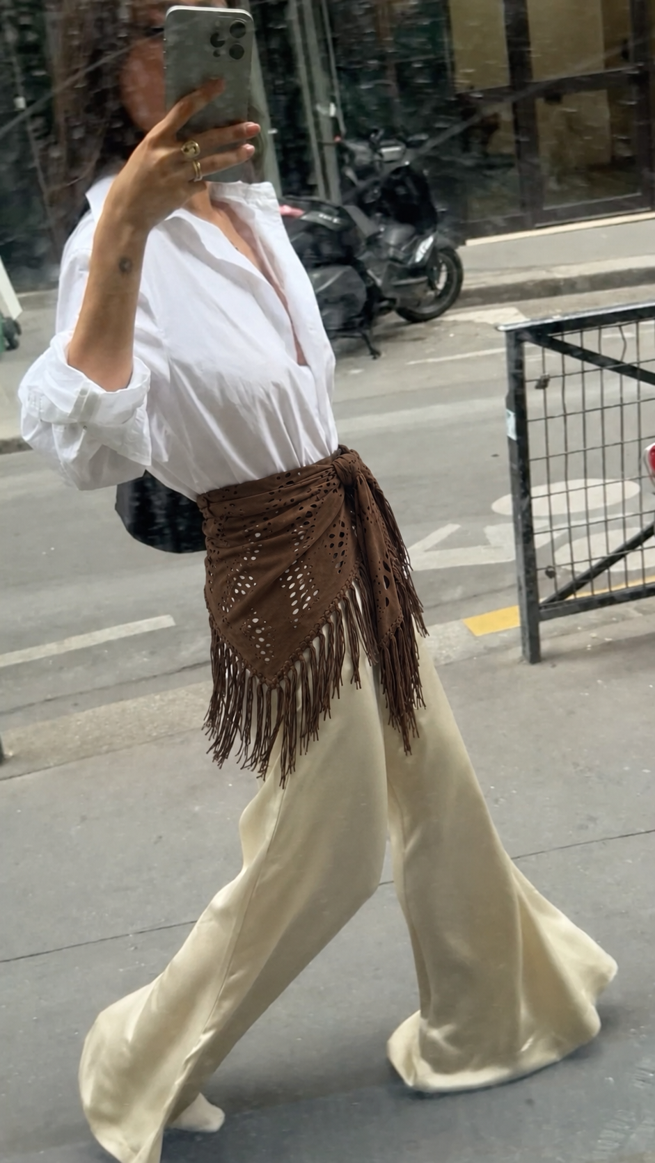 Suede fringes scarf