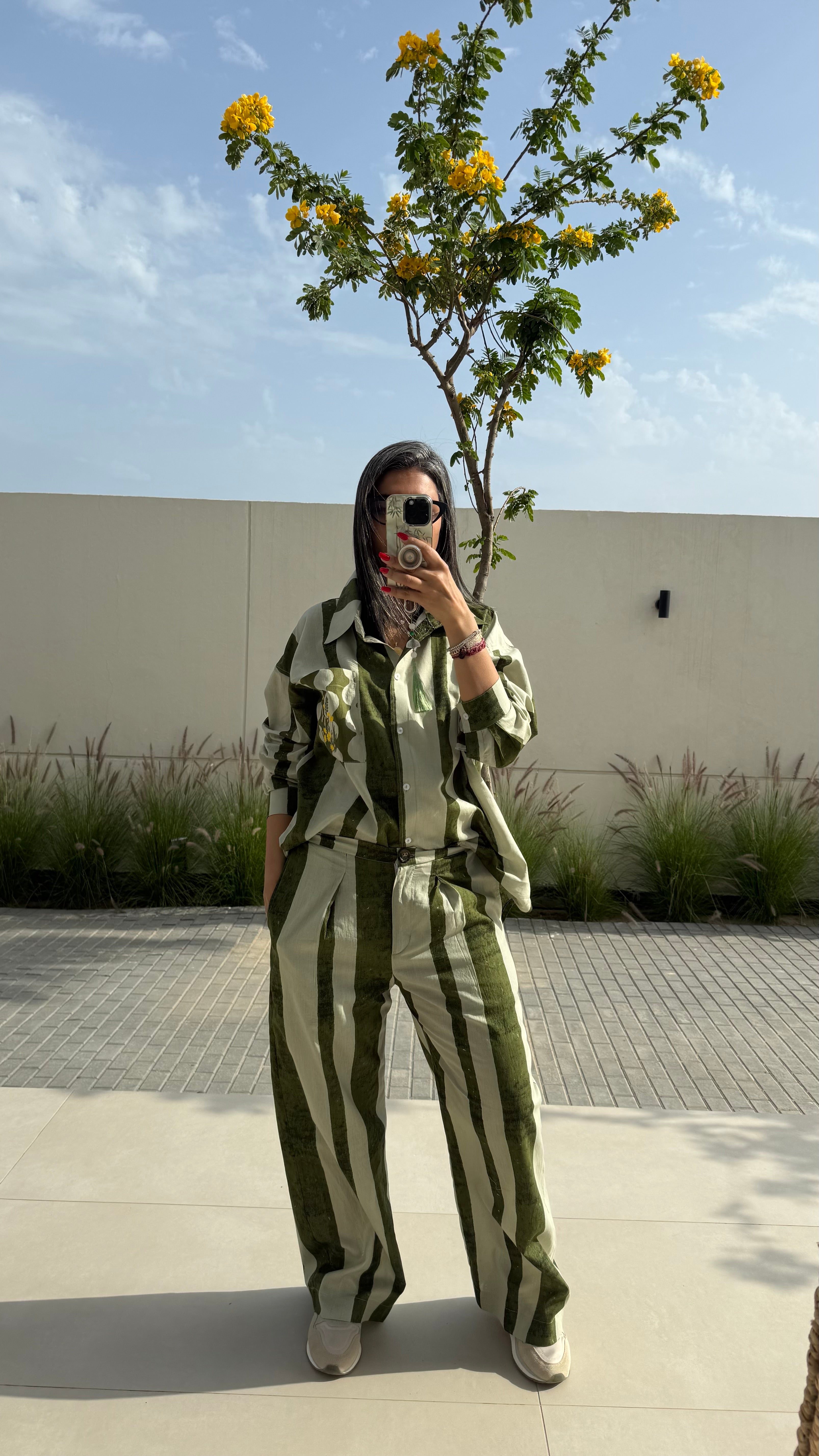 Embroidered Striped pajama set