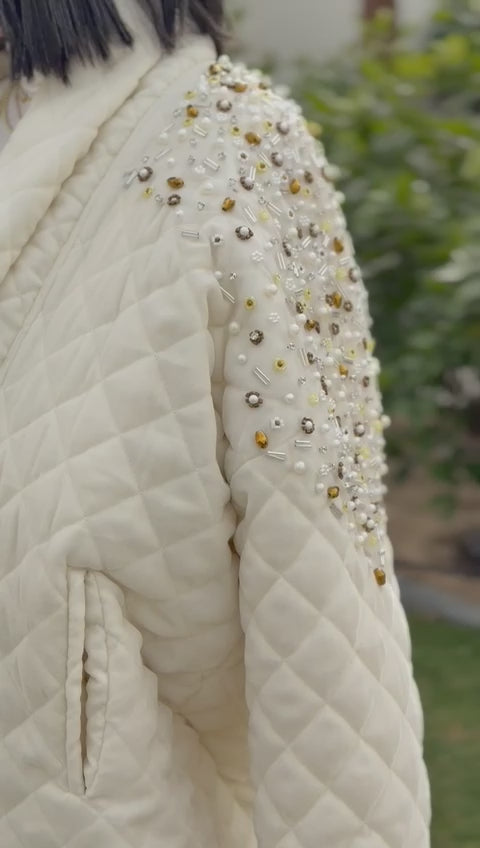 Cream velvet padded jacket