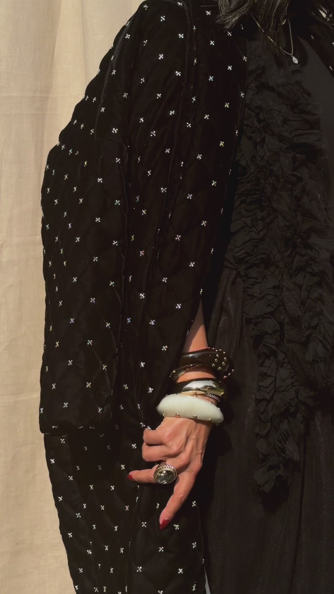 Velvet padded Black jacket with beads